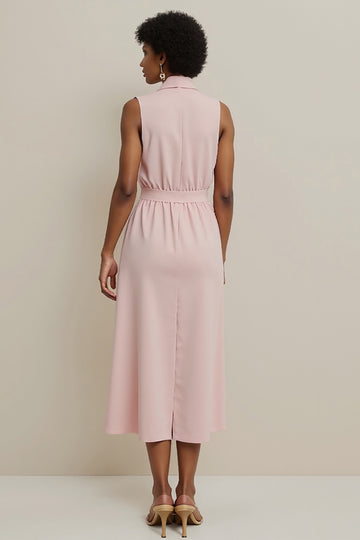 Tight Midi Pink V-Neck Work Dress